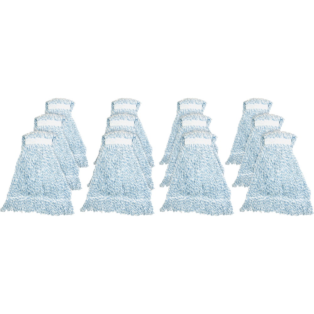 GJOMBW1BCT - Medium-size mophead with blue stripes is designed for finishing applications. The Hygrade four-ply rayon yarn offers good absorption and release. Looped ends provide greater durability and launderability.