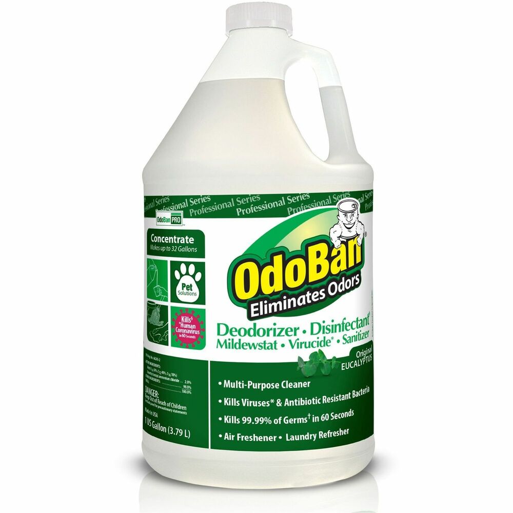 ODO911062G4 - Concentrated cleaner features a triple-action formula to quickly eliminate odors while disinfecting and cleaning all precleaned hard, nonporous surfaces. Multipurpose design is also effective in removing unpleasant odors from washable surfaces. Industrial-strength ingredients kill 99.99 percent of germs without leaving behind any residue. Disinfecting deodorizer is perfect for cleaning walls, tables, floors, chairs, countertops, bathroom fixtures, sinks, shelves, carpets and more.