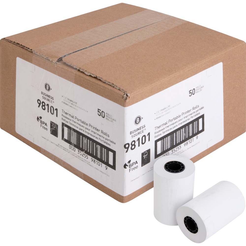 BSN98101 - Thermal rolls are designed for point-of-sale receipts in portable printers. They are easy to use. Simply drop them in the portable printer's cradle and feed the paper. End-of-roll warning feature keeps you prepared for replacement time. The recyclable core of the roll and the packaging are made of plastic. The 2-1/4" x 55' thermal roll is made with BPA-free and FSC Certified thermal paper.