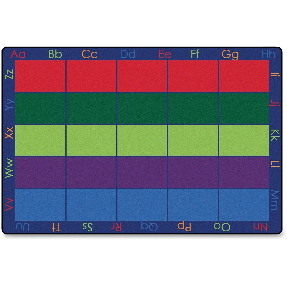 CPT8600 - This simple, colorful rug is great for classroom organization. Each row includes 14" x 20" squares of the same color. Each colored square makes a perfect place for children to sit on and have plenty of wiggle room. Literacy border around the squares displays both uppercase and lowercase letters to remind children of the alphabet. Rug seats 25 students and features advanced stain protection.
