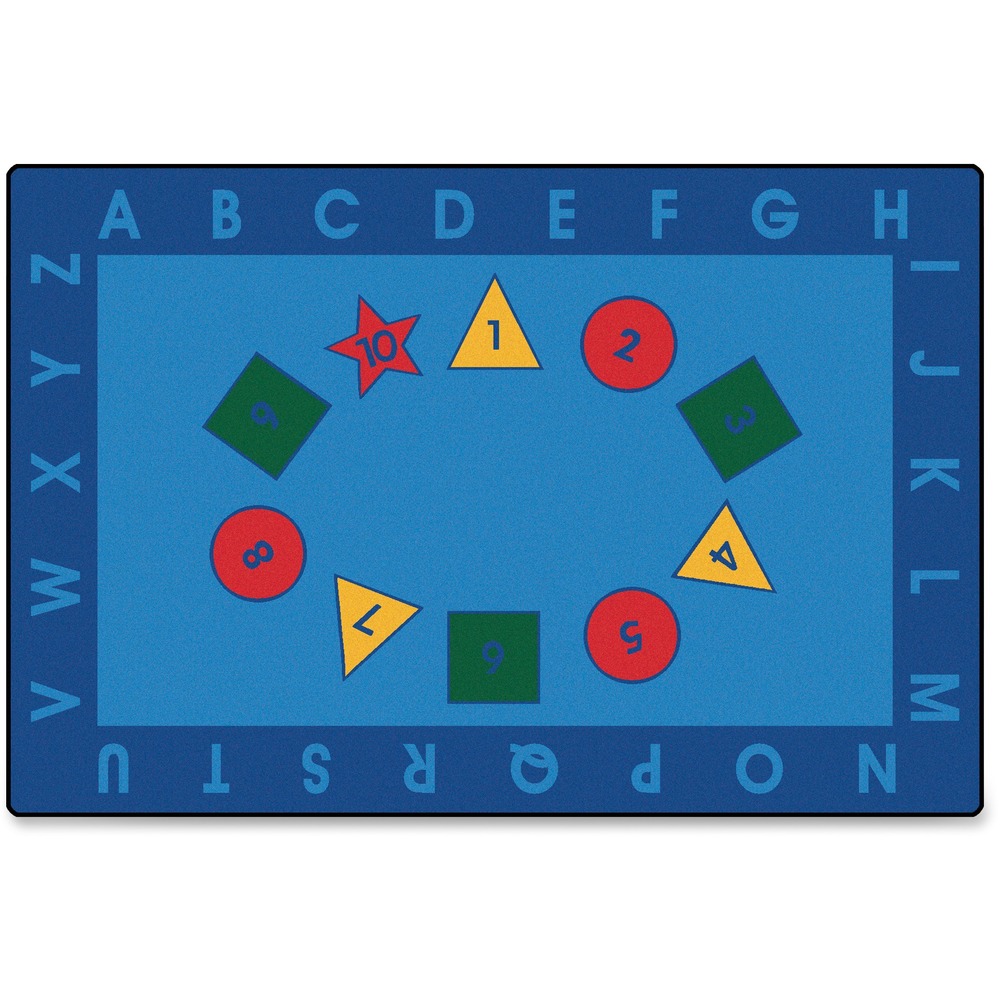 CPT9682 - Rug with an alphabet, numbers and shapes theme stimulates children's imaginations with a fun, creative design. Skid-resistant backing prevents the rug from sliding during use. Soil-resistant material minimizes stains and provides an easy way to clean the rug. Rug is machine-washable using cold water and mild detergent.