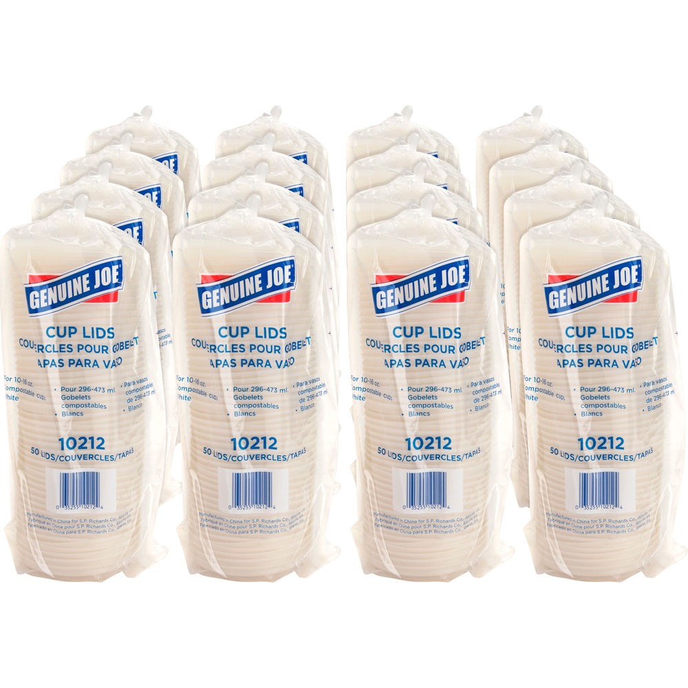 GJO10212CT - Lid features a vented design that allows steam to properly escape from the cup. Hot-content caution warning provides a friendly reminder for enhanced safety. Polystyrene lid is designed for use with compatible Genuine Joe 10 oz., 12 oz. and 16 oz. compostable cups (sold separately).