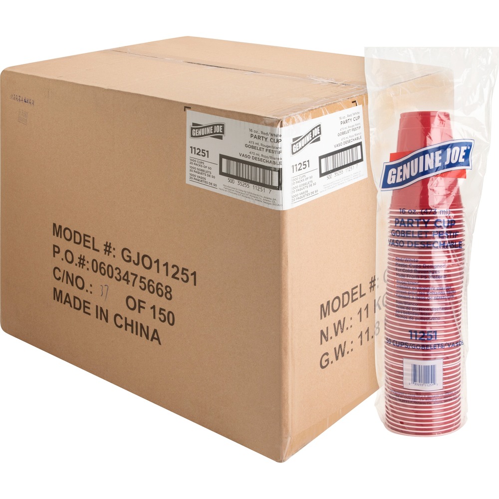 GJO11251CT - Plastic party cups are the perfect disposable choice for your next event. Durable plastic cup holds up to 16 oz. of a cold beverage to help reduce the time and effort of refills. Cups offer a wide mouth for quick, easy pouring; smooth, rolled comfort rim; and a double set of ridges around the middle of the colorful exterior for easy gripping.