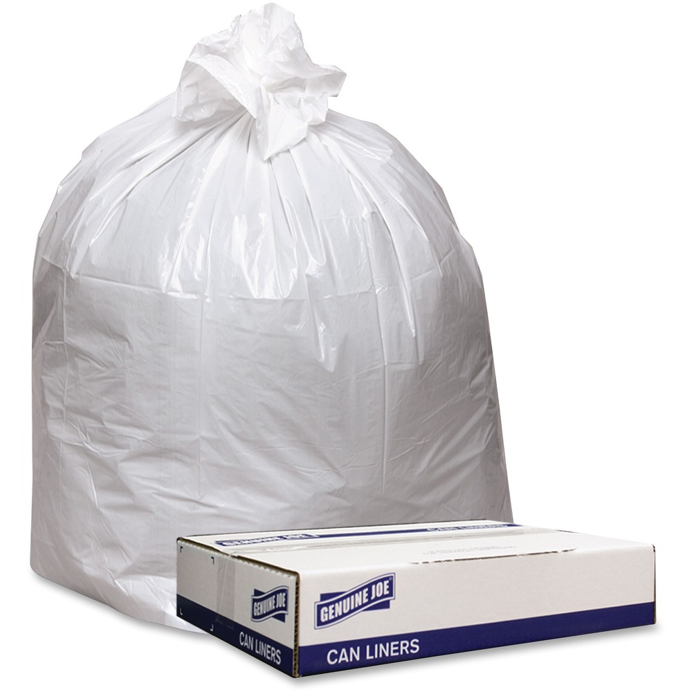 GJO4046W - Extra heavy-duty, trash can liners offer an extra-strong construction so they are suitable for all trash applications. They are also leak-resistant to contain liquid contents. Star-bottom construction is designed for more even distribution of contents. Low-density liners come in a coreless roll for easy dispensing anywhere.