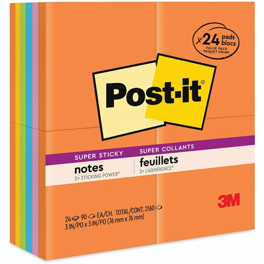 MMM65424SSAU - Post-it Super Sticky Notes hold stronger and longer than most self-adhesive notes so you can be sure that your message gets through. Cabinet pack makes sure you have plenty of notes. Unique adhesive gives you the confidence to leave notes and reminders on multiple surfaces including computer monitors, office doors and walls. Notes stick to almost any surface and don't fall off. They remove cleanly. The paper in Post-it Notes is sourced from certified, renewable and responsibly managed forests. Notes are recyclable. Each pad includes 70 sheets. More from the Manufacturer