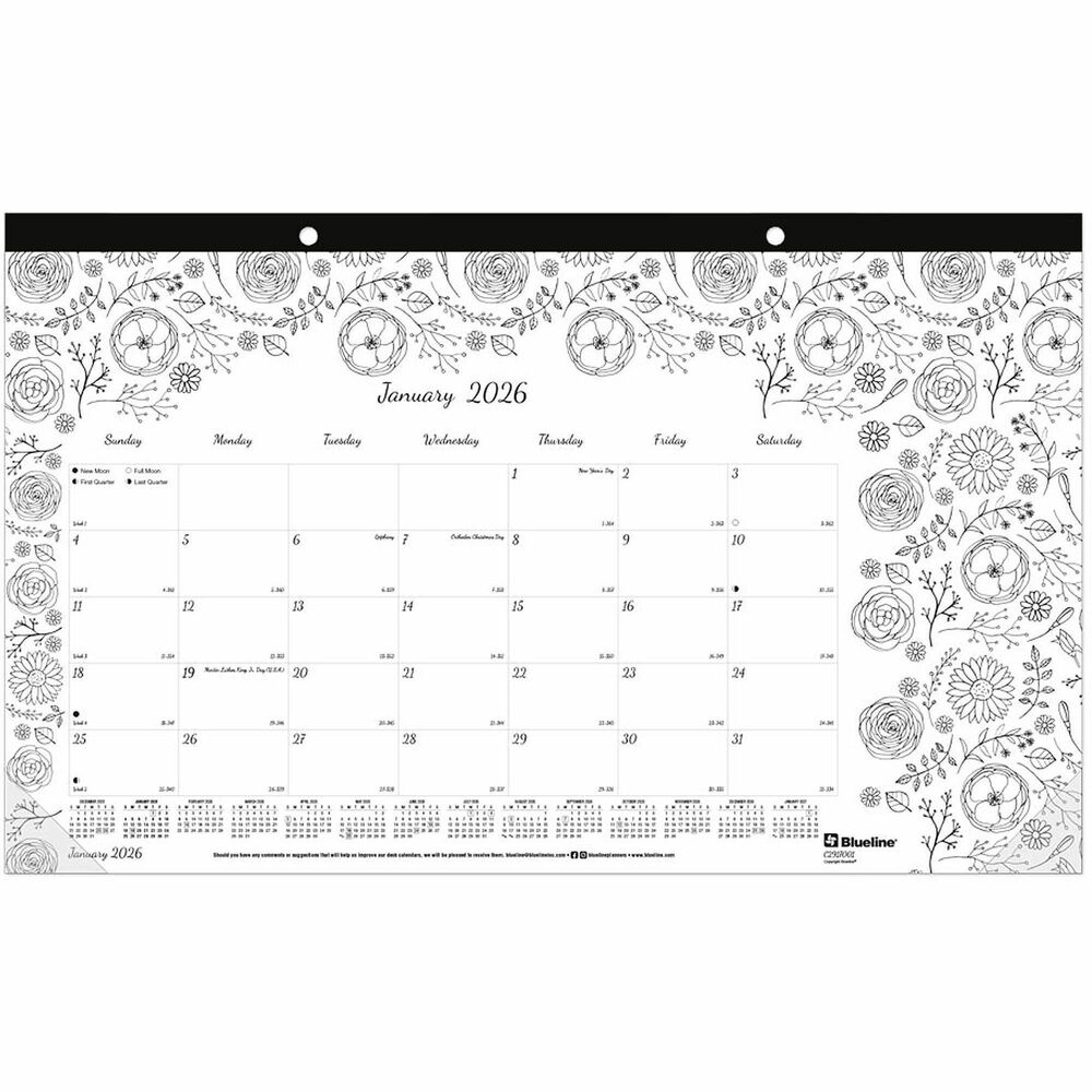 REDC2917001 - Monthly desk pad features a different Botanica design for each month so you can doodle on it while at your desk. Planning pages range 12 months from January to December and are bound at the top. Each tears off easily. One-page-per-month format features daily blocks, a notes section and full-year calendar reference on the bottom of each sheet. Desk pad has a reinforced chipboard backer, two eyelets for hanging and corners to secure the bottom edges.