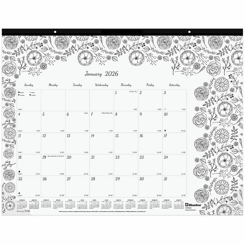 REDC2917311 - Monthly desk pad features a different Botanica design for each month so you can doodle on it while at your desk. Planning pages range 12 months from January to December and are bound at the top. Each tears off easily. One-page-per-month format features daily blocks, a notes section and full-year calendar reference on the bottom of each sheet. Desk pad has a reinforced chipboard backer, two eyelets for hanging and corners to secure the bottom edges.