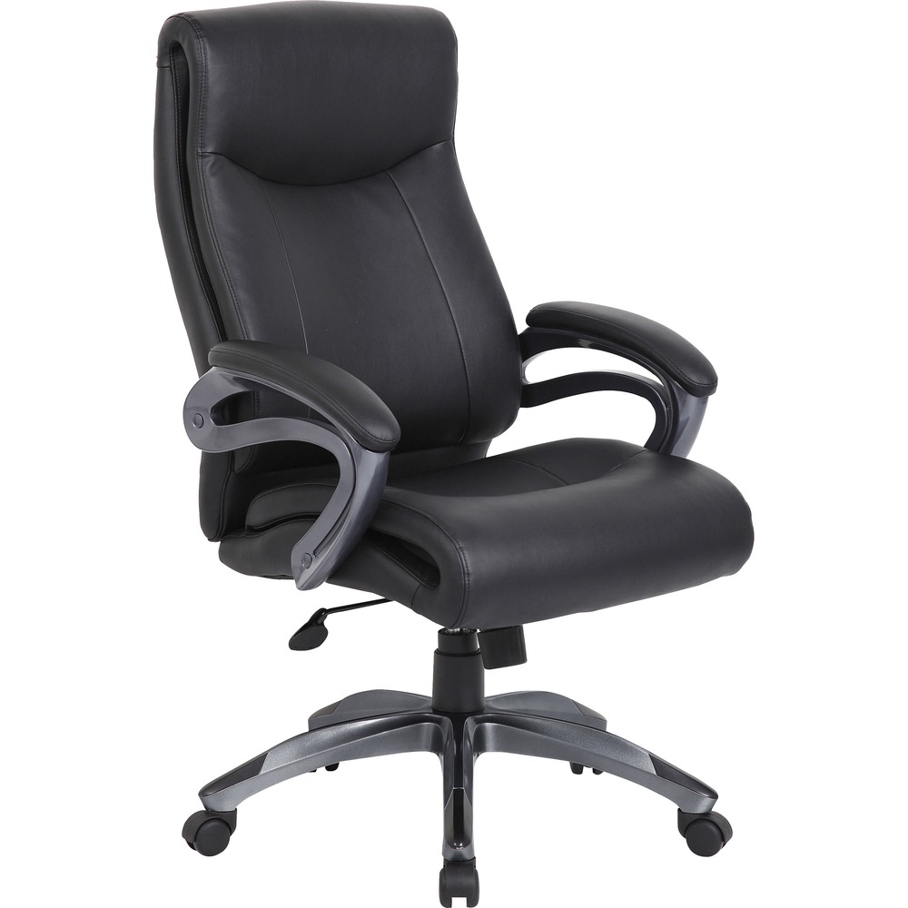 BOPB8661BK - Executive chair is upholstered with LeatherPlus, a combination of leather and polyurethane, for added pliability and extra softness. Fixed arms enhance the chair's modern design and can be easily wiped down. Pneumatic gas lift allows easy seat-height adjustments to help you find the personalized sitting style that suits you and your work environment. Spring-tilt mechanism allows you to change the angle of the entire seat relative to the floor and to transfer some of your upper body weight to the backrest of the chair. The 27" nylon base offers extra stability to the chair by spreading the load over a larger surface area to help prevent tipping. Hooded, double-wheel casters slide smoothly on floors to make it easy to move and shift directions. Executive chair supports up to 275 lb.