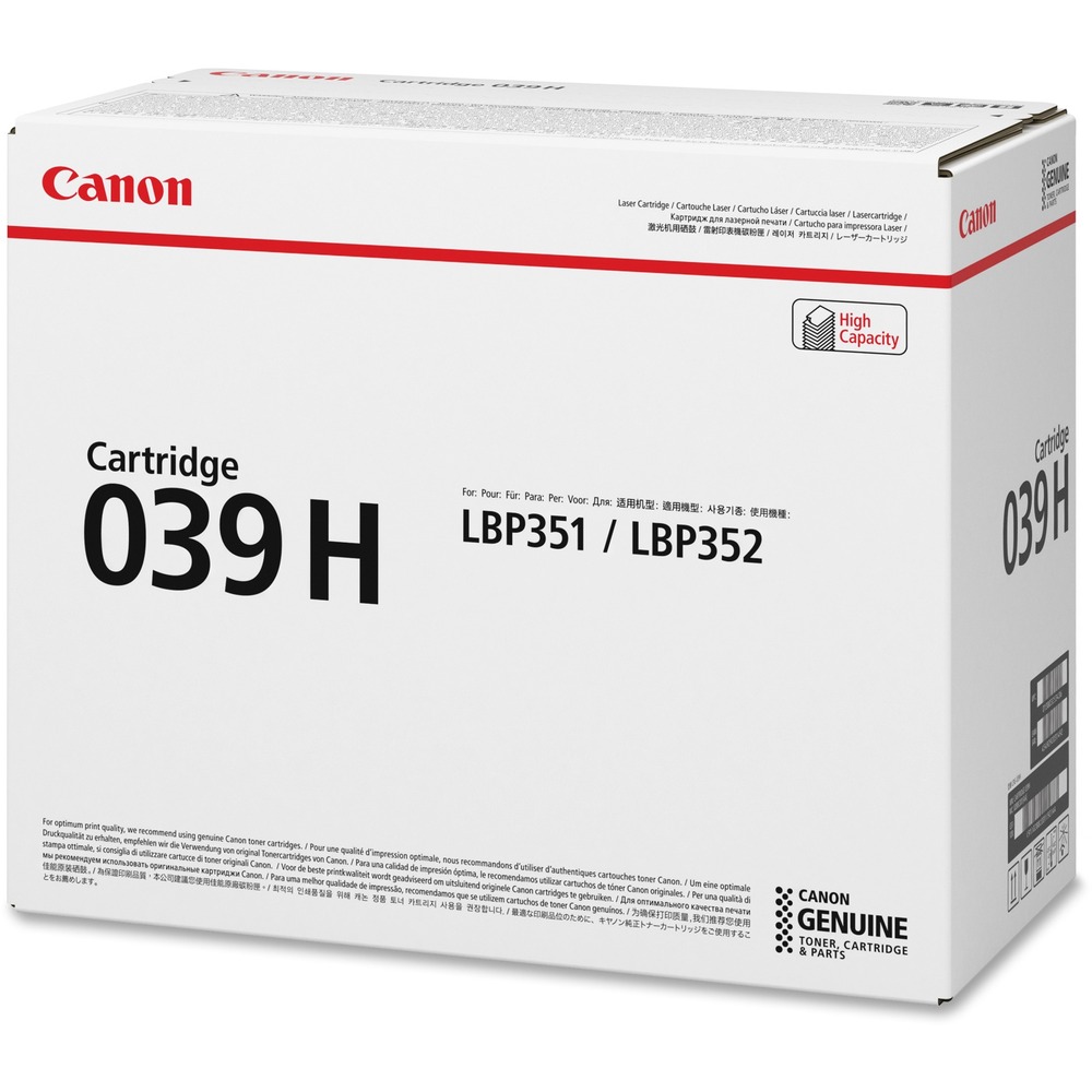 CNMCRTDG039H - High-yield toner cartridge offers a genuine advantage with quality, efficiency and reliability for your Canon imageClass LBP351 or LBP352. Canon's Toner has been developed as the optimal match for On-Demand Fusing technology, characterized by its quick melting by low-temperature and firm fixing capabilities, realizing power saving during standby mode, and reduction of warm-up time to start print from standby mode. Canon's Single Cartridge System provides excellent print quality and can help extend the life of the machine. The Single Cartridge System contains all the essential print elements that wear out with use. This easy-to-replace cartridge simplifies maintenance by combining the toner, drum and other parts into one unit. Cartridge yields approximately 25,000 pages.