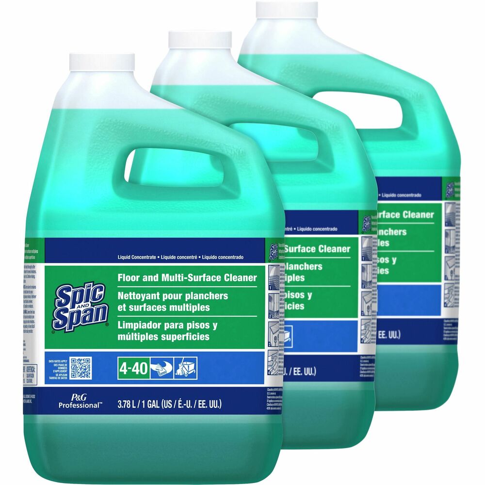 PGC02001CT - Spic and Span Floor Cleaner is a versatile, high-performance, liquid detergent for easy, fast cleaning of foodservice grease found on floors and other areas. This product is specially formulated for foodservice. It cuts tough grease on quarry tile and works on walls, tables, food-contact surfaces and restrooms. Dual-surfactant system emulsifies greasy soils and suspends them so they can be removed. High builder level helps remove grimy tracked-in dirt and delivers excellent cleaning in hard water. Noncorrosive, mildly alkaline formula balances tough cleaning power with employee safety. Concentrated liquid uses 3 fluid oz. per 4-gallon bucket for quarry tile floors. Floor cleaner can be used with chlorine bleach. It is classified by Underwriters Laboratories as to slip-resistance only 43R9. UL.