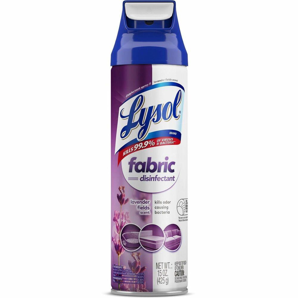 RAC94121 - Help stop the spread of germs even on soft surfaces with Lysol Fabric Disinfectant. Use the everyday formula at your facility to disinfect couches, upholstery and bedding. Bring instant freshness to customers and staff with a disinfectant that's suitable for fabrics and tough on germs. It kills 99.9 percent of viruses and bacteria, including cold and flu viruses and the virus that causes COVID-19, when used as directed on hard, nonporous surfaces. Formula kills odor-causing bacteria and leaves behind a pleasant scent.