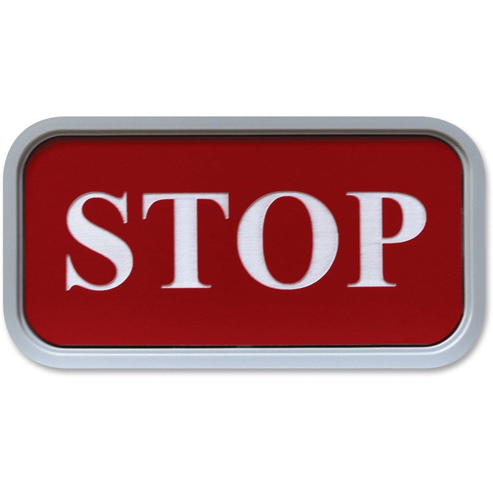 XSTG42 - Designer wall sign with rounded corners is perfect for any modern office environment. It has been engineered as a quality interior sign system so it can be used for a door or a wall. Distinctive professional look is perfect for offices, courthouses, schools and warehouses. Choose from more than 35 fonts and more than 30 plastic insert colors. Contact customer service to customize the plastic, 2" x 4" sign with a gray frame.