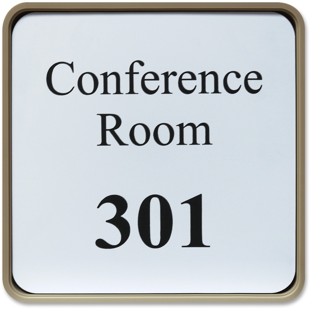 XSTG61 - Designer wall sign with rounded corners is perfect for any modern office environment. It has been engineered as a quality interior sign system so it can be used for a door or a wall. Distinctive professional look is perfect for offices, courthouses, schools and warehouses. Choose from more than 35 fonts and more than 30 sign colors. Contact customer service to customize the plastic, 6" x 6" sign with an almond frame.