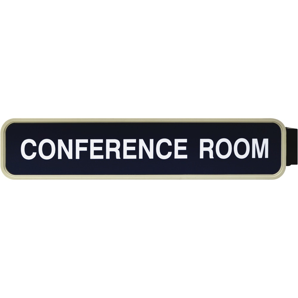XSTG81 - Designer Corridor Sign can identify a room or display significant message. The double-sided design mounts perpendicular to the wall for easy viewing. This sign has been engineered as a quality interior sign system and features a distinctive professional look that is perfect for offices, courthouses, schools and warehouses. Choose from more than 35 fonts and more than 30 sign colors. Contact customer service to customize your plastic, 2" x 10" sign with an almond frame.