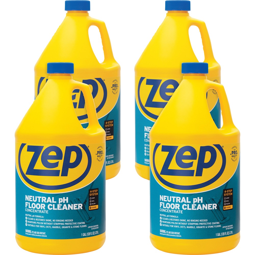 ZPEZUNEUT128CT - Neutral Floor Cleaner Concentrate cleans and restores the shine to hard surface floors. It uses a neutral pH, low-foam and easy-to-rinse formula that works quickly. It works on natural stone, granite, vinyl and marble floors in commercial and residential spaces. This product is step 4 of the Zep Floor Care 4-Step Program. It makes up to 128 gallons of cleaner.
