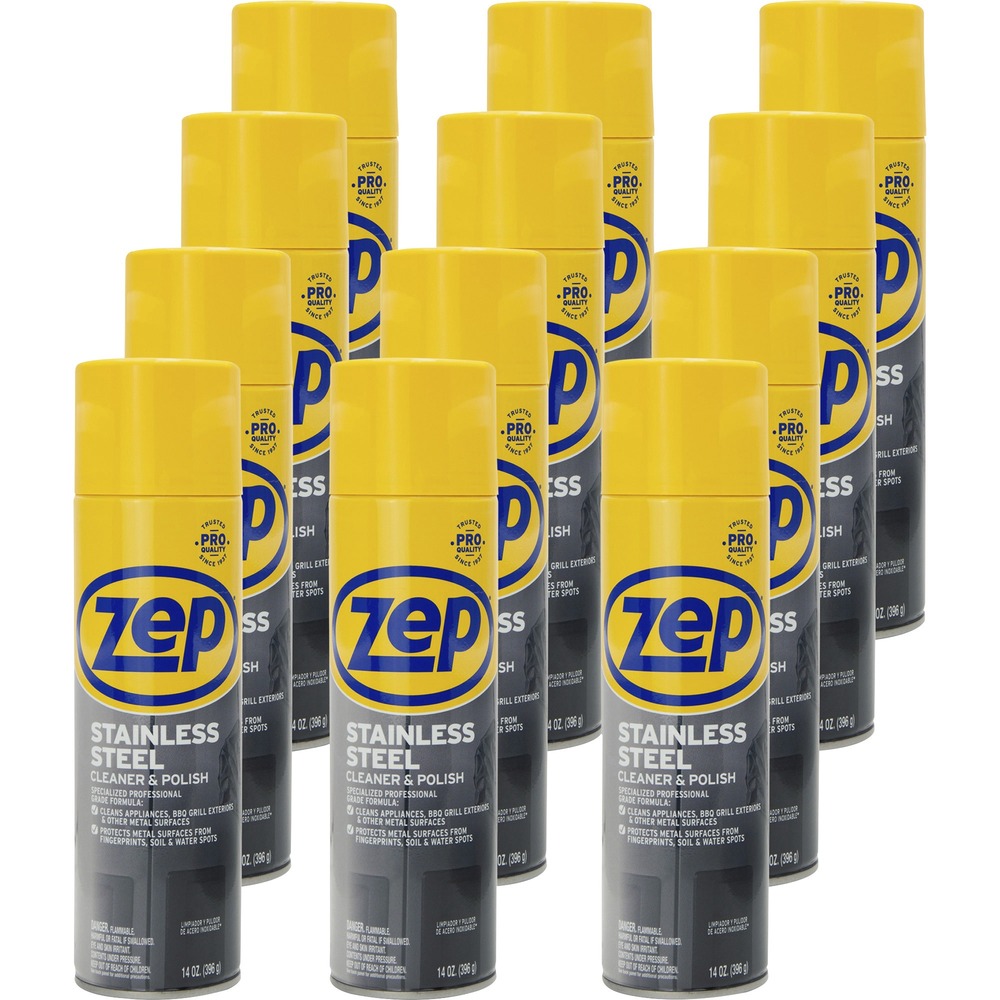 ZPEZUSSTL14CT - Stainless Steel Polish cleans, polishes and protects in one easy step. Use around the home and in commercial settings. This cleaner effectively removes fingerprints and grease buildup from stainless steel and aluminum countertops and appliances. Simply spray lightly on surface. Polish with a clean, dry cloth. Wait 1 to 2 minutes and then wipe away soil and residue. This handy spray also protects against rust, corrosion and discoloration.