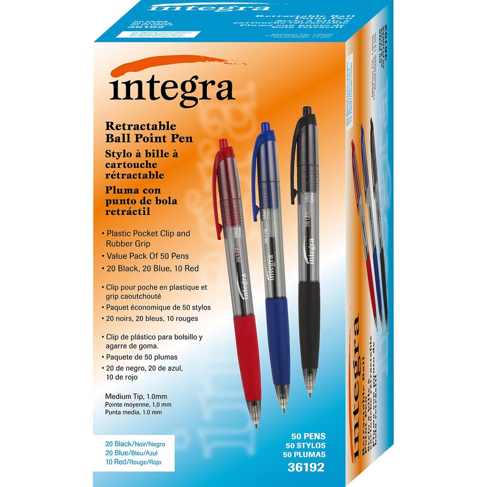 ITA36192 - Retractable ballpoint pen features a soft, rubber grip to help your hand stay relaxed during prolonged periods of writing. Medium-point tip writes smoothly to keep your handwriting clean and consistent. Fast-drying ink helps prevent it from smudging for legible handwriting. Plastic clip allows easy attachment to pockets, notepads, binders and more for quick storage and retrieval.