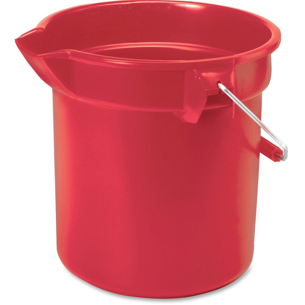 RCP261400RDCT - Utility bucket features heavy-duty, thick wall construction with molded-in gradations for accurate measuring. It is ideal for mopping. Nickel/chrome-plated steel handle resists rusting and bending. Thick rim with supporting ribs allows easy no-jam stacking. Spout is built-in for easy pouring.