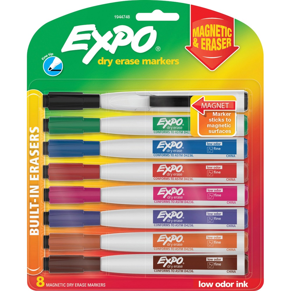 SAN1944748 - Dry-erase marker features an integrated magnet for easy storage and retrieval on metal-backed surfaces. Built-in eraser on cap allows you to quickly correct minor errors for precise, on-the-fly erasing. Fine tip creates clean, crisp lines for legible handwriting in smaller areas. Low-odor, quick-drying ink wipes away cleanly to prevent staining dry-erase surfaces. More from the Manufacturer