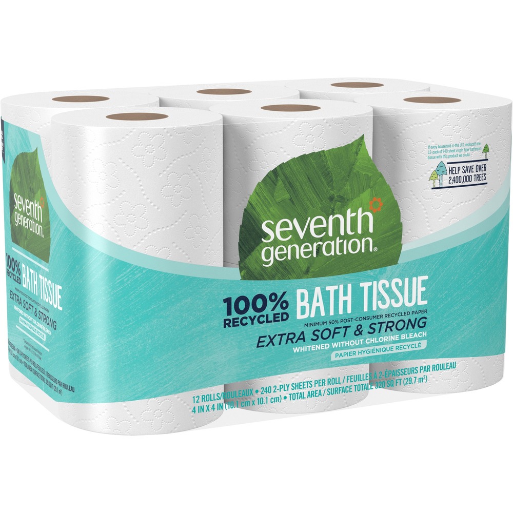SEV13733CT - Choose recycled bathroom tissue and close the loop. When you buy recycled, your choice has a meaningful and lasting impact on the environment. You're "closing the loop" by taking an active part in the continued cycle of fiber use. You are saving trees, energy and water and helping to conserve precious natural resources. This two-ply bathroom tissue is made with a high percentage of post-consumer content - the paper we all recycle every day at home, school and work. Tissue is whitened without chemicals containing chlorine, and has no added dyes or fragrances. Each roll contains 240 sheets.