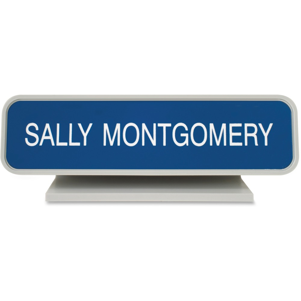 XSTK22 - Designer desk sign is perfect for any front counter or office desk in offices, courthouses, schools and warehouses. High-quality plastic desk sign with rounded corners has been engineered as a quality interior sign system and features a distinctive professional look that matches any modern office environment. Choose from more than 35 fonts and more than 30 plastic insert colors. Contact customer service to customize your desk sign.