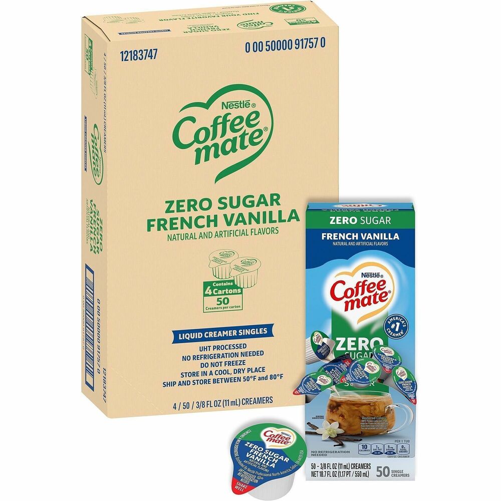 NES91757CT - Delight your employees, customers and guests by offering Coffee mate liquid creamer in your workplace, breakroom or kitchen. Zero Sugar French Vanilla offers all of the classic, rich, creamy French Vanilla flavor to sweeten coffee beverages without sugar and with 40 percent fewer calories. Single-serve cups in a convenient dispenser box are great for your breakroom or reception area. With this popular creamer in the office, everyone can enjoy coffeehouse indulgence without ever leaving the building. No refrigeration is necessary. Creamer is kosher dairy, lactose-free and cholesterol-free.