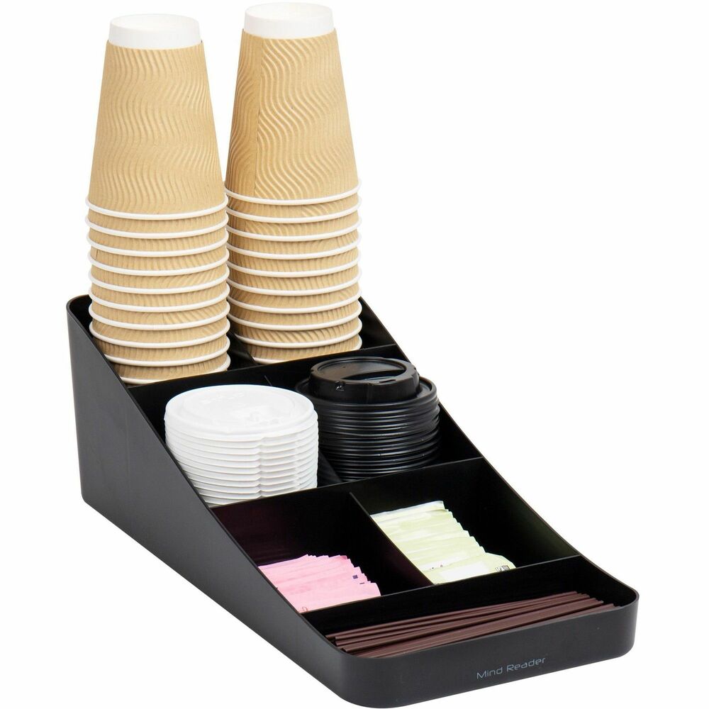 EMSCOMP7BLK - Trove 7-Compartment Coffee Condiment Organizer keeps everything you need to perfect your beverage at your fingertips. The seven compartments are shaped for stirrers or small straws in the wider first level, sugar packets in the next tier, creamers and single-serve pods in the next, and cups and lids in the top two compartments that offer higher backs. Inclined design provides easier access. This one-piece organizer is made from a tough, safe plastic that will stand the test of time in your breakroom or kitchen.