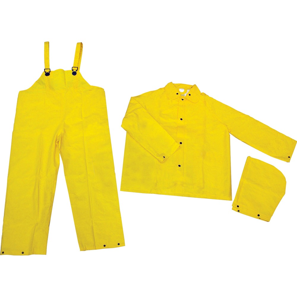River City Three-piece Rainsuit - Recommended for: Agriculture, Construction, Transportation, Sanitation, Carpentry, Landscaping - Large - Water Protection - Snap Closure - Polyester, Polyvinyl Chloride (PVC) - Yellow - 1 Each