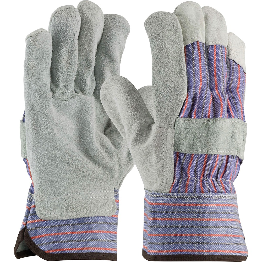 PID847532L - Work gloves feature a shoulder-split cowhide leather palm lined with cotton on the inside for extra comfort. Rubberized fabric safety cuff helps protect wrist, allows fast removal and provides water-resistance. These gloves are great for use in material handling, construction and general maintenance where the glove is used until it is dirty and disposed of. Wing thumb increases comfort in open-handed work. Fabric back provides breathability and flexibility. Leather knuckle strap and fingertips offer extra protection. Elastic closure is sewn inside glove for safety and comfort. Cotton color binding denotes the large sizing.