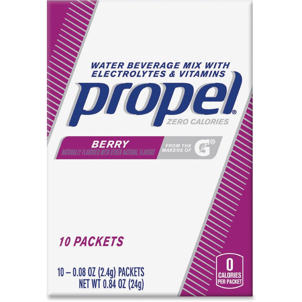 QKR01087 - Give your workout a boost of fruit flavor with Propel Powder Pack with tasty berry flavor and zero calories. Convenient, individual packets contain the same level of electrolytes as Propel unflavored water plus Vitamin C and Vitamin E. They have enough electrolytes to replace what you put out and keep you moving. Simple pour powder into your water, mix and drink to refresh yourself.