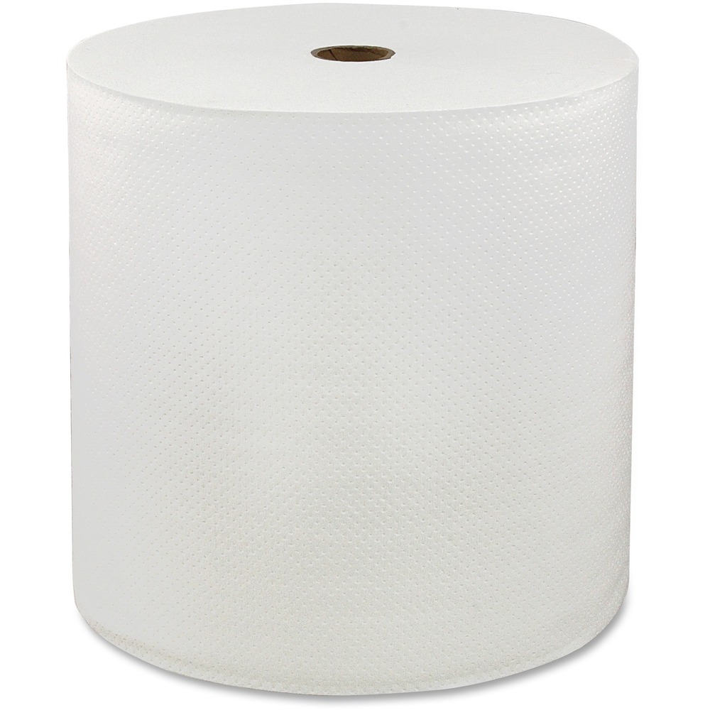 SOL46898 - Hardwound roll towels feature enhanced sheet embossing to provide greater strength, absorbency and quality. Environmentally friendly in design, towels are made from sustainable, rapidly renewable fiber (RRF) to produce a whiter, brighter, softer and greener product. Large roll size provides more towels per roll to reduce labor costs and prevent frequent replacement. Hardwound roll towels are compatible with the LoCor Touchless Towel Dispenser, LoCor Recessed Electronic Hands-Free Towel Dispenser, LoCor Recessed Mechanical Hands-Free Towel Dispenser and LoCor Electronic Hardwound Roll Towel Dispenser (each sold separately). Single-ply towels are perfect for office buildings, restaurants, lodging facilities and more.
