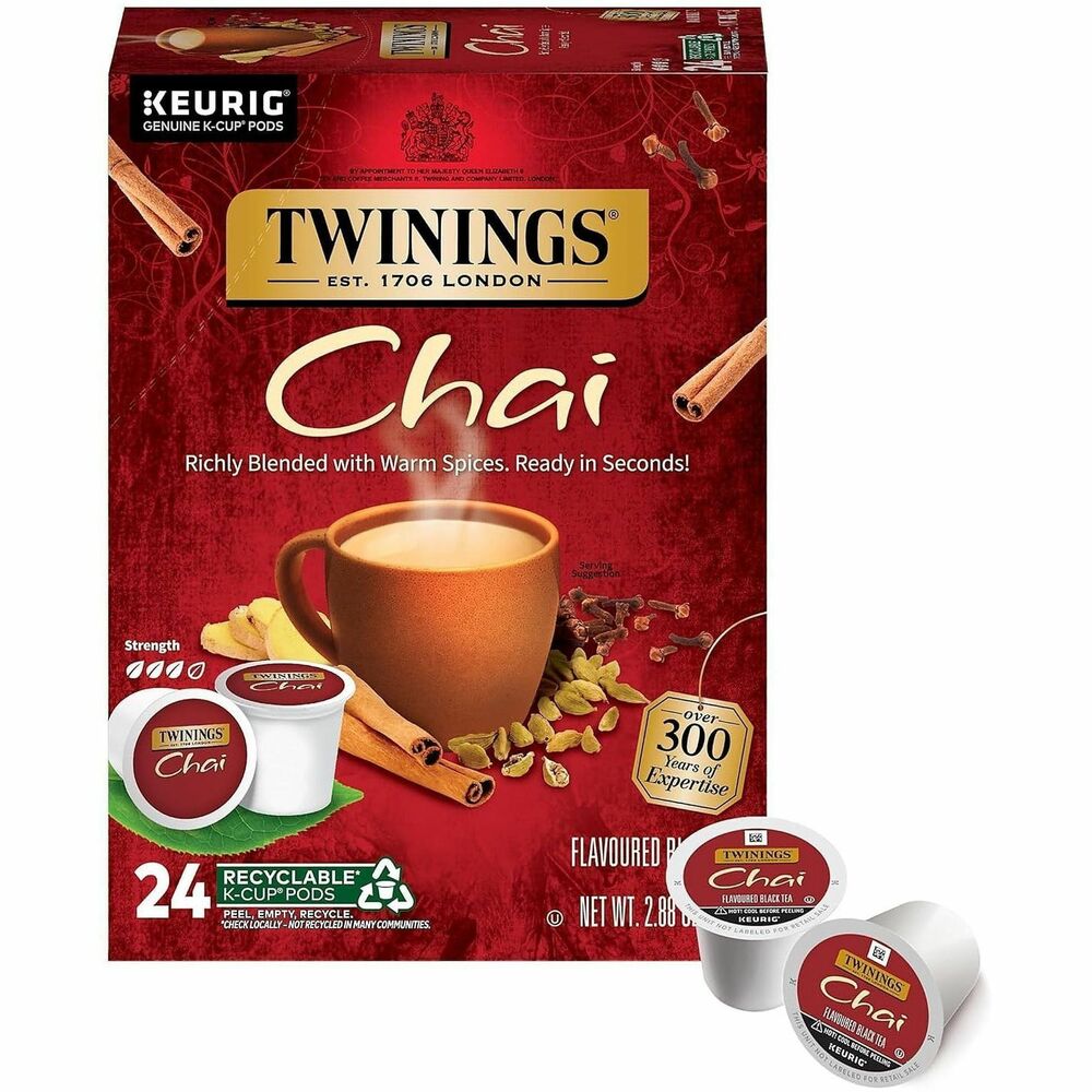 TWG09954 - Chai expertly blends the finest black tea with the sweet and the savory spice flavors of cinnamon, cardamom, cloves and ginger to deliver a flavorful tea with a warm, soothing aroma and fresh, spicy taste. Fine black tea comes in convenient, single-serve K-cups that are designed for use in Keurig coffee brewers.
