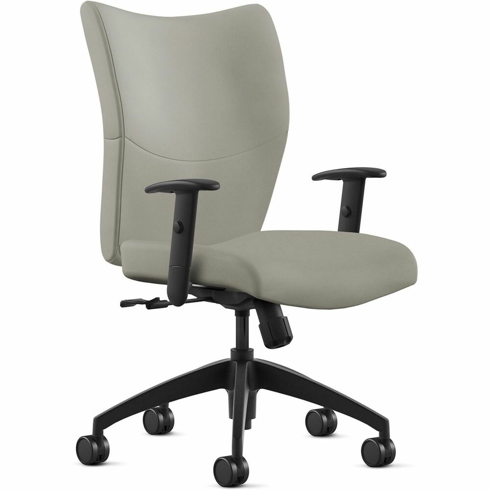 NTF2360S2A8BL03 - Bristol Mid Back Task Chair provides a classy, professional touch to any space with its leather-upholstered, ergonomic design. Highly resilient, molded foam with a detailed, upholstered treatment creates optimized comfort and seamless support for your workflow. Black, height-adjustable arms allow you to sit in a relaxed, comfortable position catered to your height preference. Pneumatic-cylinder height adjustment lets you customize height for an enhanced experience. Chair also features an upright lock, center knob tilt adjustment and 360-degree swivel. Five-star base with reinforced inner structure for durability provides smooth mobility. Chair is Greenguard certified to produce low chemical emissions. Maximum weight limit is 250 lb.