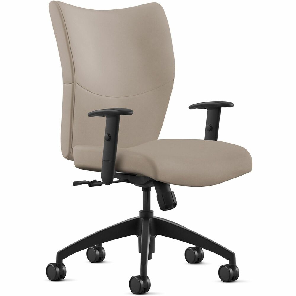 NTF2360S2A8BL05 - Bristol Mid Back Task Chair provides a classy, professional touch to any space with its leather-upholstered, ergonomic design. Highly resilient, molded foam with a detailed, upholstered treatment creates optimized comfort and seamless support for your workflow. Black, height-adjustable arms allow you to sit in a relaxed, comfortable position catered to your height preference. Pneumatic-cylinder height adjustment lets you customize height for an enhanced experience. Chair also features an upright lock, center knob tilt adjustment and 360-degree swivel. Five-star base with reinforced inner structure for durability provides smooth mobility. Chair is Greenguard certified to produce low chemical emissions. Maximum weight limit is 250 lb.