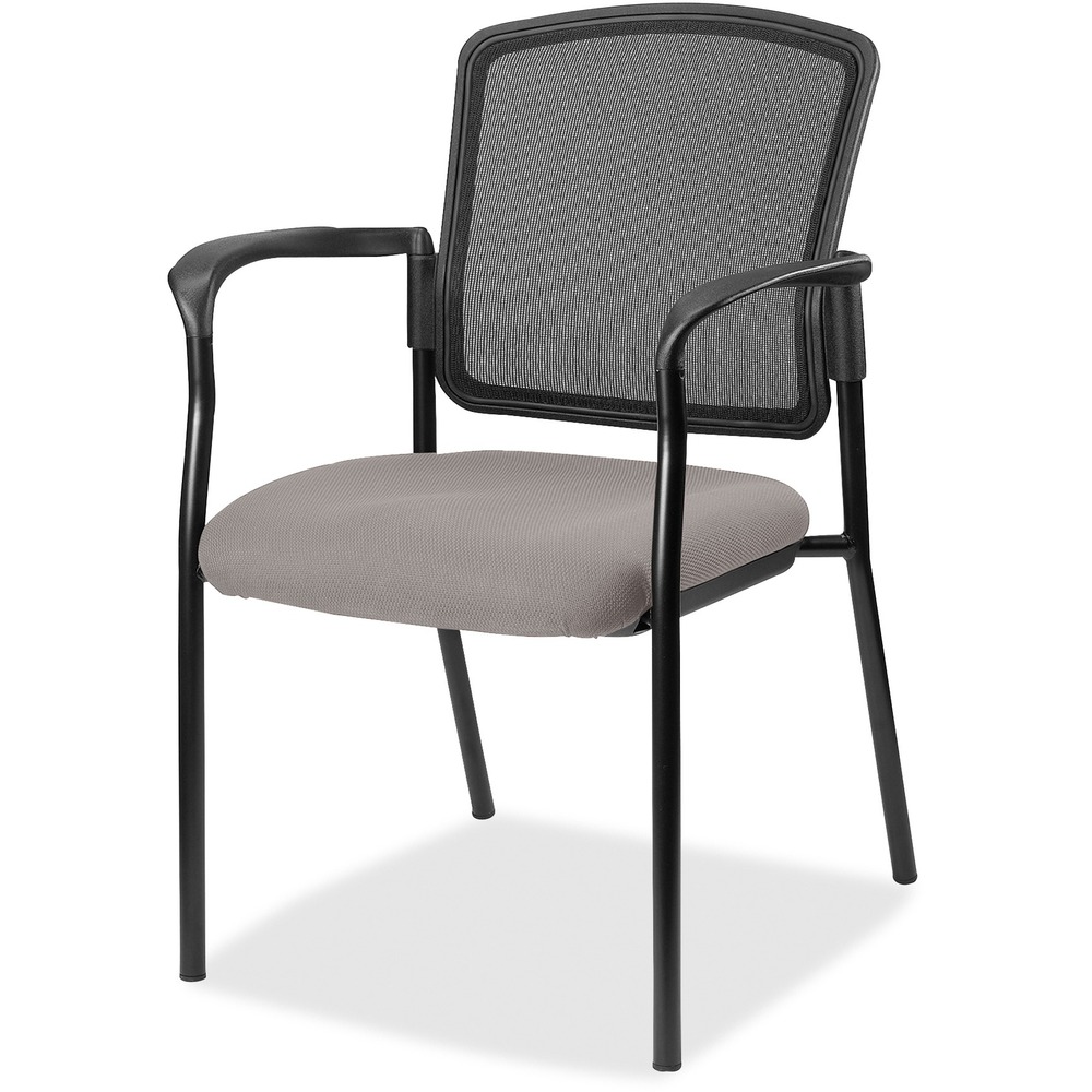 LLR23100071 - Inviting guest chair features a breathable mesh back and cushioned seat upholstered for comfortable seating in your waiting room or office. Chair is stackable up to four high for convenient, short-term or long-term storage. Black steel frame is powder-coated for durability. Weight capacity is 275 lb. The 3.5" thick seat measures 18.1" wide x 18.9" deep x 18.9" high. Back size 17.9" wide x 2" thick x 16.9" high. Chair is Greenguard compliant.