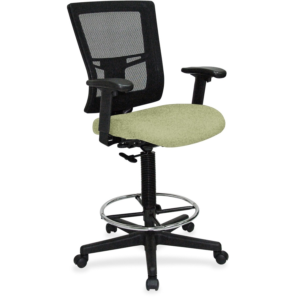 LLR43100069 - Drafting stool offers a breathable mesh back and upholstered, cushioned seat to enhance your comfort. Padded arms adjust in height and width for a position that suits your needs. Rest your feet on the chrome footring. Functions include pneumatic seat-height adjustment, ratchet back-height adjustment and 360-degree swivel. Black, five-star nylon base is equipped with smooth-rolling casters for easy mobility. Weight capacity is 275 lb. Mid-back chair meets or exceeds BIFMA standards.