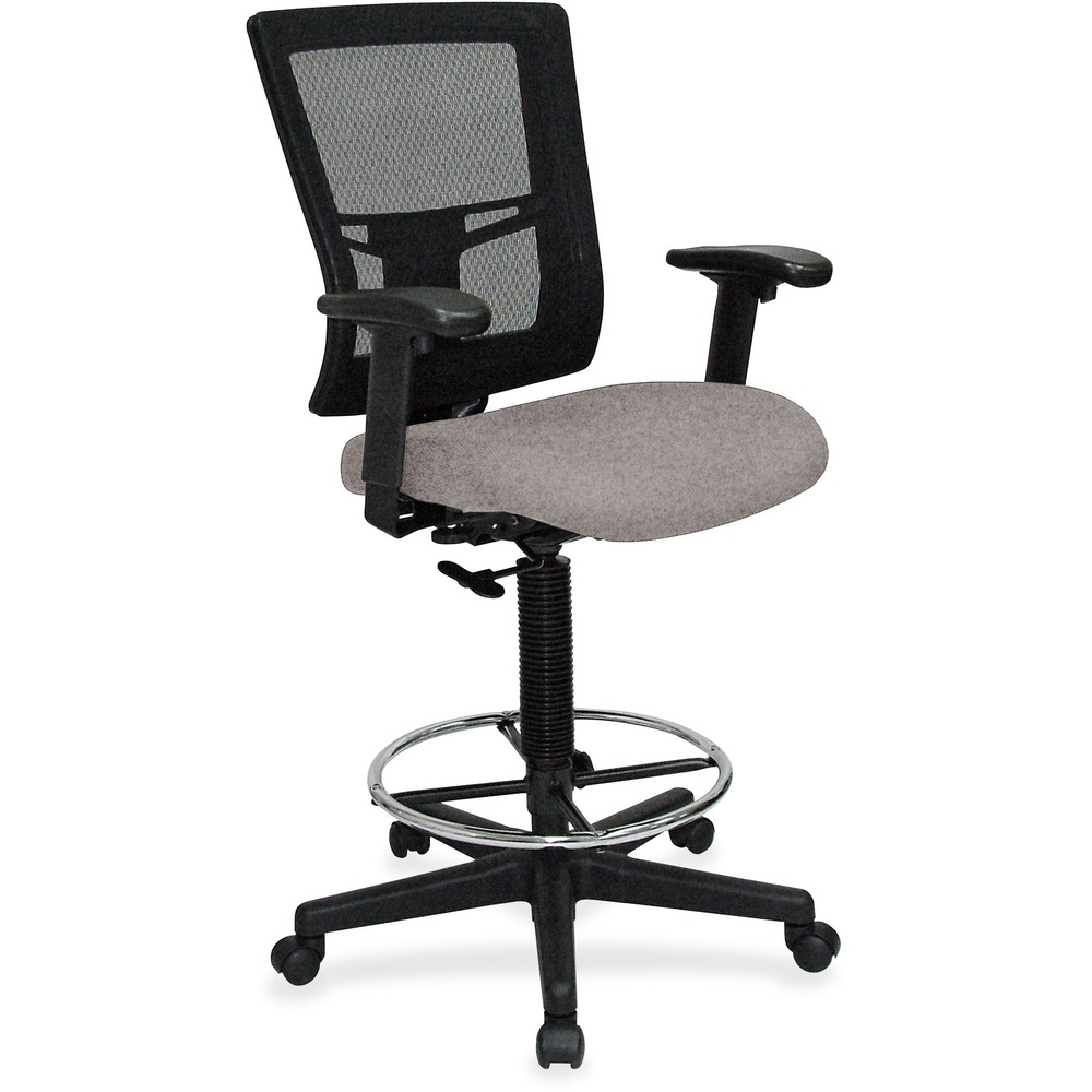 LLR43100071 - Drafting stool offers a breathable mesh back and upholstered, cushioned seat to enhance your comfort. Padded arms adjust in height and width for a position that suits your needs. Rest your feet on the chrome footring. Functions include pneumatic seat-height adjustment, ratchet back-height adjustment and 360-degree swivel. Black, five-star nylon base is equipped with smooth-rolling casters for easy mobility. Weight capacity is 275 lb. Mid-back chair meets or exceeds BIFMA standards.
