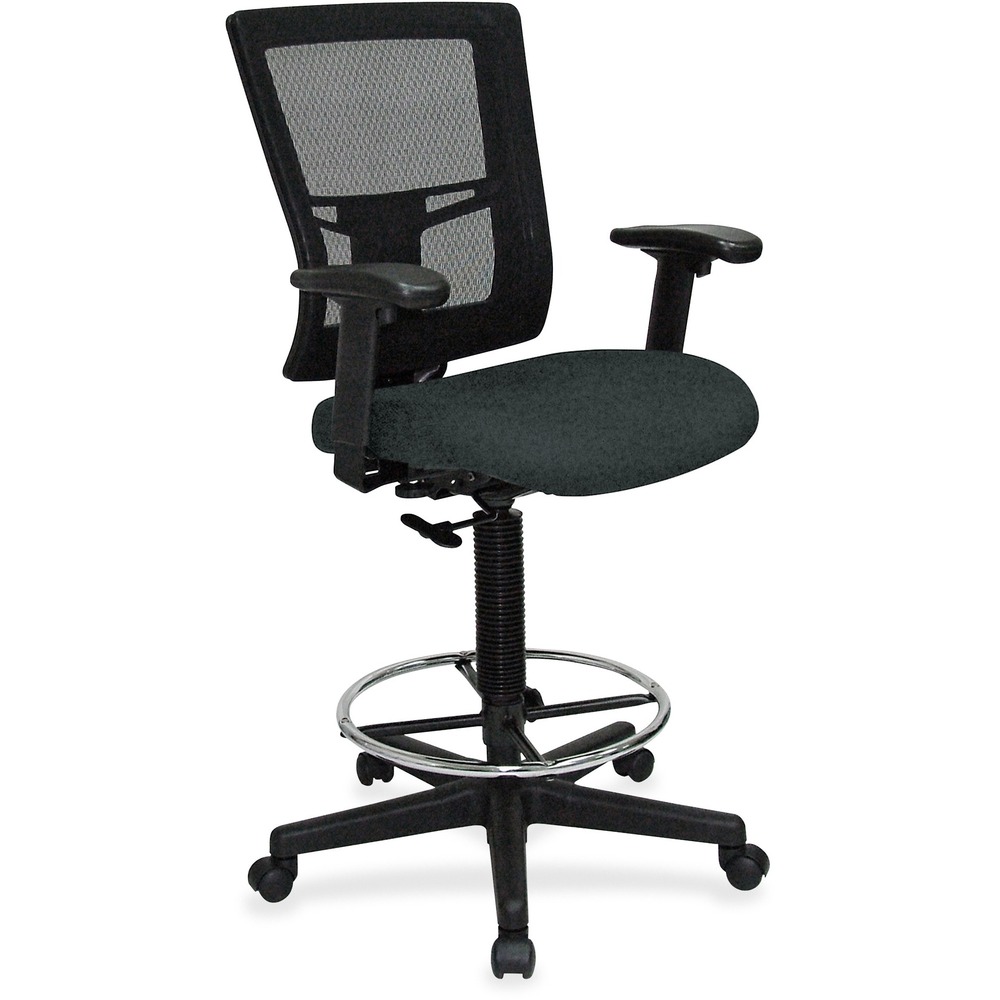 LLR43100076 - Drafting stool offers a breathable mesh back and upholstered, cushioned seat to enhance your comfort. Padded arms adjust in height and width for a position that suits your needs. Rest your feet on the chrome footring. Functions include pneumatic seat-height adjustment, ratchet back-height adjustment and 360-degree swivel. Black, five-star nylon base is equipped with smooth-rolling casters for easy mobility. Weight capacity is 275 lb. Mid-back chair meets or exceeds BIFMA standards.