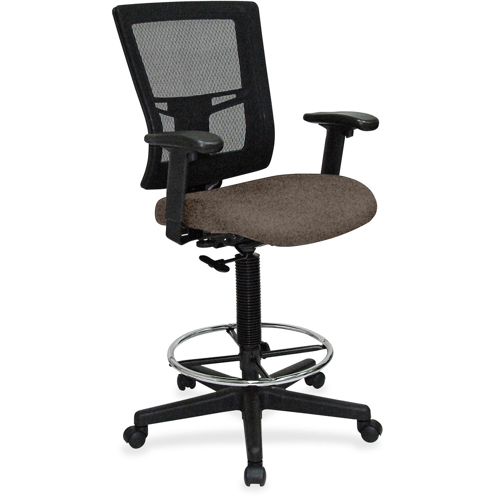 LLR43100077 - Drafting stool offers a breathable mesh back and upholstered, cushioned seat to enhance your comfort. Padded arms adjust in height and width for a position that suits your needs. Rest your feet on the chrome footring. Functions include pneumatic seat-height adjustment, ratchet back-height adjustment and 360-degree swivel. Black, five-star nylon base is equipped with smooth-rolling casters for easy mobility. Weight capacity is 275 lb. Mid-back chair meets or exceeds BIFMA standards.