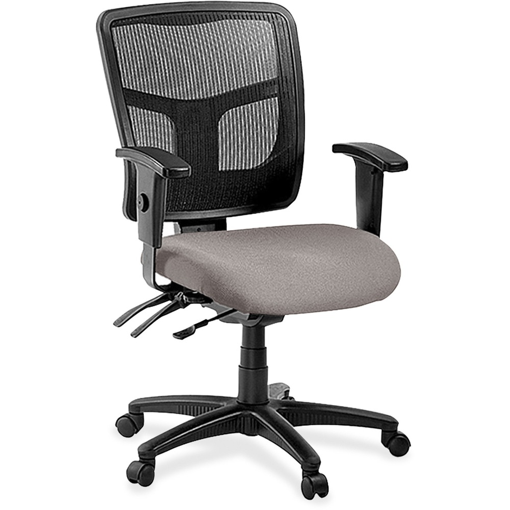 LLR86201071 - Managerial mid-back chair features a mesh back for conforming comfort. Ergonomic mid-back matches the natural curvature of a person's back. Arms adjust in height and width. Mid-back chair also offers a five-star nylon base, pneumatic seat-height adjustment (17" to 20-9/10" high from the floor), 360-degree swivel, back-height adjustment, tilt and asynchronous three-lever control. Frame is available in black only. Chair meets the CA117 fire-retardant standard and offers an abrasion rating of 60,000 double rubs (ASTM-D-4175).