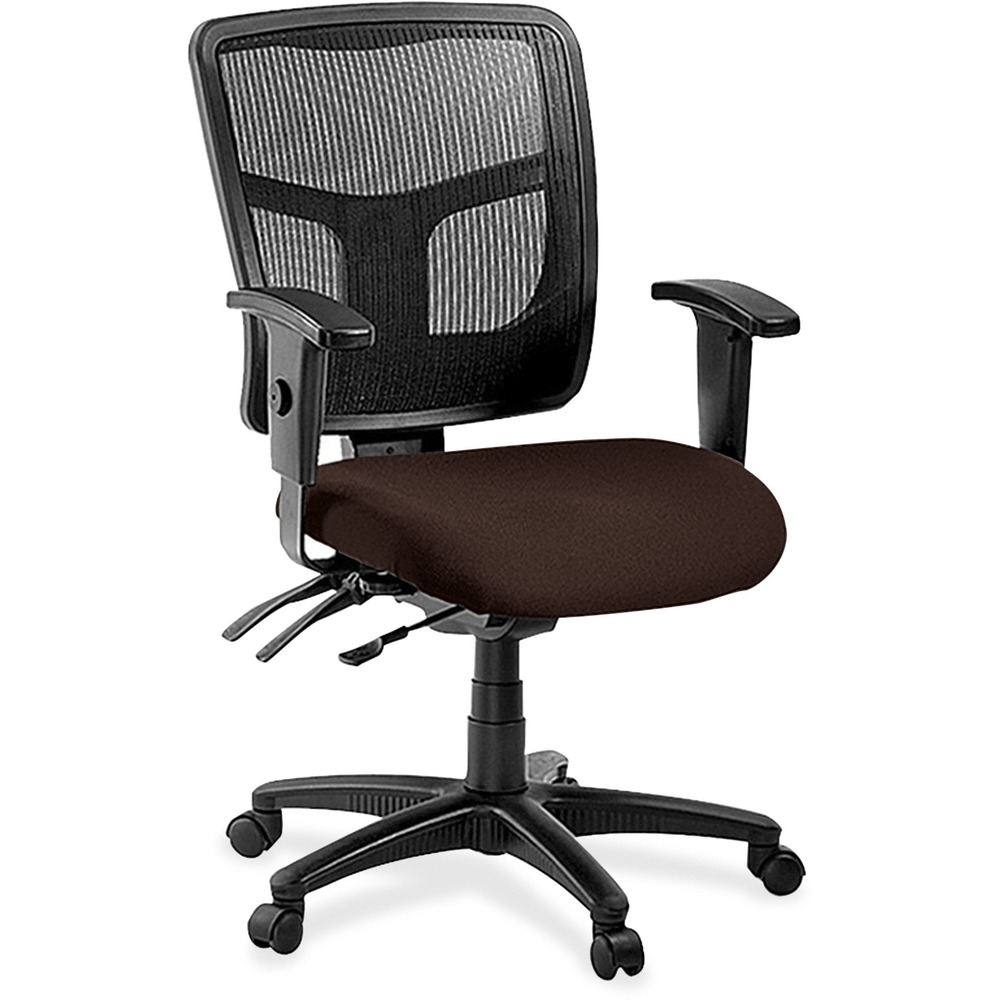 LLR86201105 - Managerial mid-back chair features a mesh back for conforming comfort. Ergonomic mid-back matches the natural curvature of a person's back. Arms adjust in height and width. Mid-back chair also offers a five-star nylon base, pneumatic seat-height adjustment (17" to 20-9/10" high from the floor), 360-degree swivel, back-height adjustment, tilt and asynchronous three-lever control. Frame is available in black only. Chair meets the CA117 fire-retardant standard and offers an abrasion rating of 60,000 double rubs (ASTM-D-4175).
