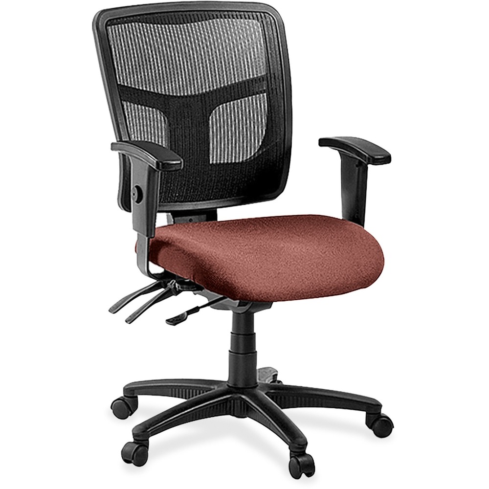 LLR86201106 - Managerial mid-back chair features a mesh back for conforming comfort. Ergonomic mid-back matches the natural curvature of a person's back. Arms adjust in height and width. Mid-back chair also offers a five-star nylon base, pneumatic seat-height adjustment (17" to 20-9/10" high from the floor), 360-degree swivel, back-height adjustment, tilt and asynchronous three-lever control. Frame is available in black only. Chair meets the CA117 fire-retardant standard and offers an abrasion rating of 60,000 double rubs (ASTM-D-4175).