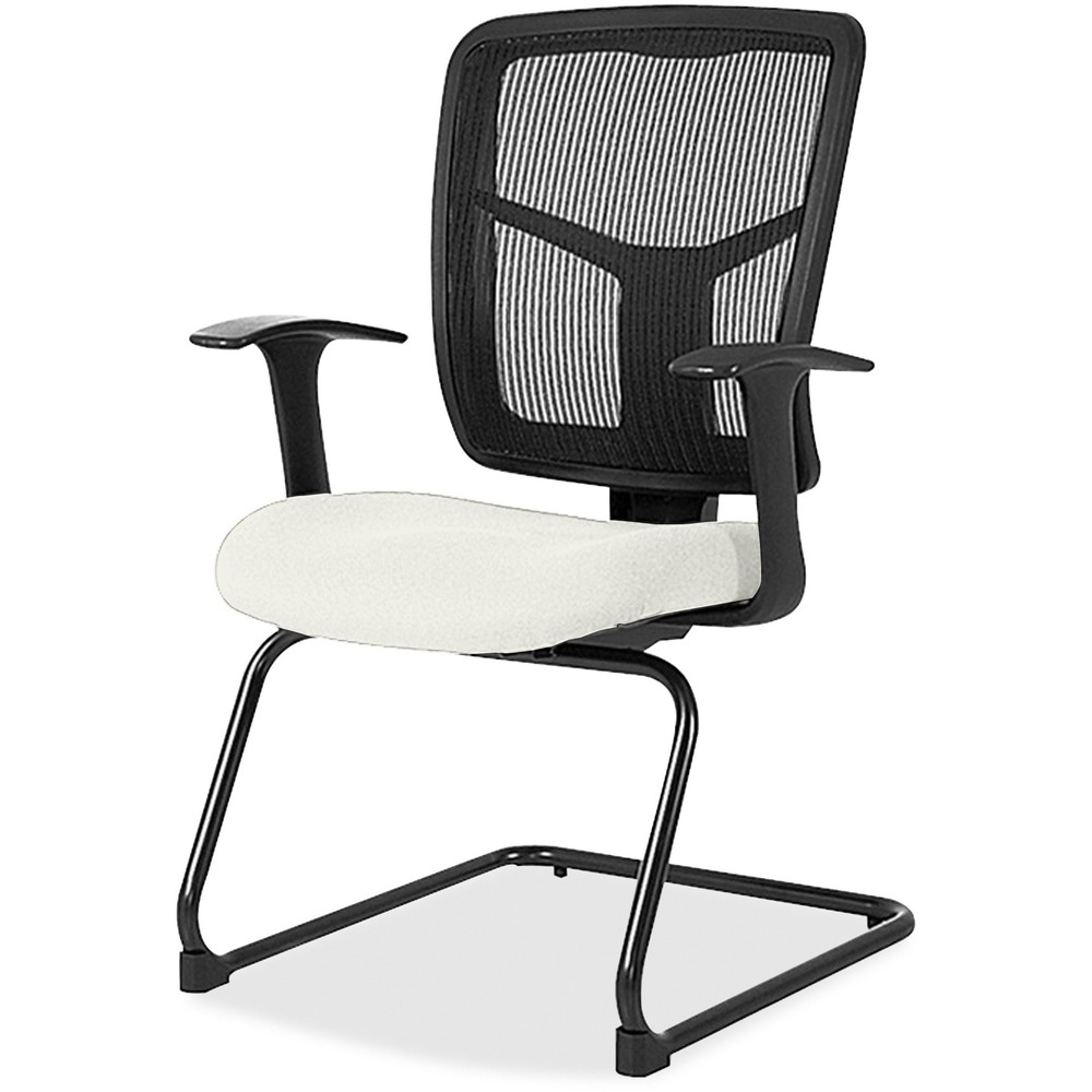 LLR86202103 - Guest chair features a mesh back, vinyl-upholstered seat and cantilever-style base. Ergonomically designed back cradles the natural curvature of a person's back. Arms adjust in width. Weight capacity is 275 lb. Chair meets/exceeds ANSI/BIFMA standards.