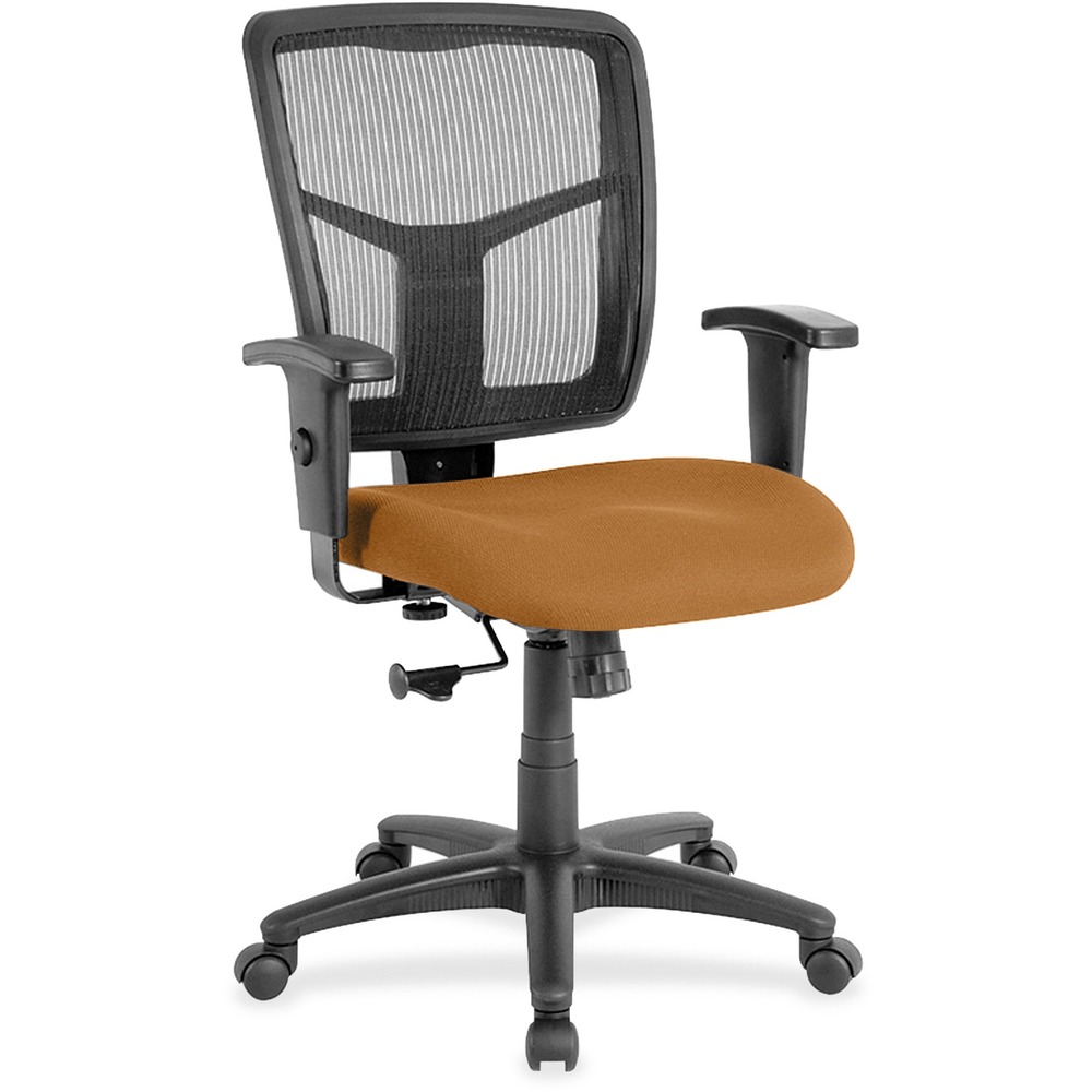 LLR86209073 - Managerial mid-back chair features a breathable mesh back chair and upholstered seat. Mesh upholstery is made of high-strength elastic nylon. Ergonomically designed mid-back matches the natural curvature of a person's back. Arms adjust in height (25" to 28-7/10") and in width (24" to 26"). Functions include pneumatic seat-height adjustment (17-7/10" to 21" high from the floor), 360-degree swivel and swivel tilt mechanism. Black frame has five-star, reinforced nylon base (25" diameter) with casters for easy mobility. Seat size is 20" wide x 18-7/10" depth. Back measures 20" wide (at the widest portion) x 19-7/10" high. Weight capacity is 250 lb. Chair meets the CA117 fire-retardant standard.