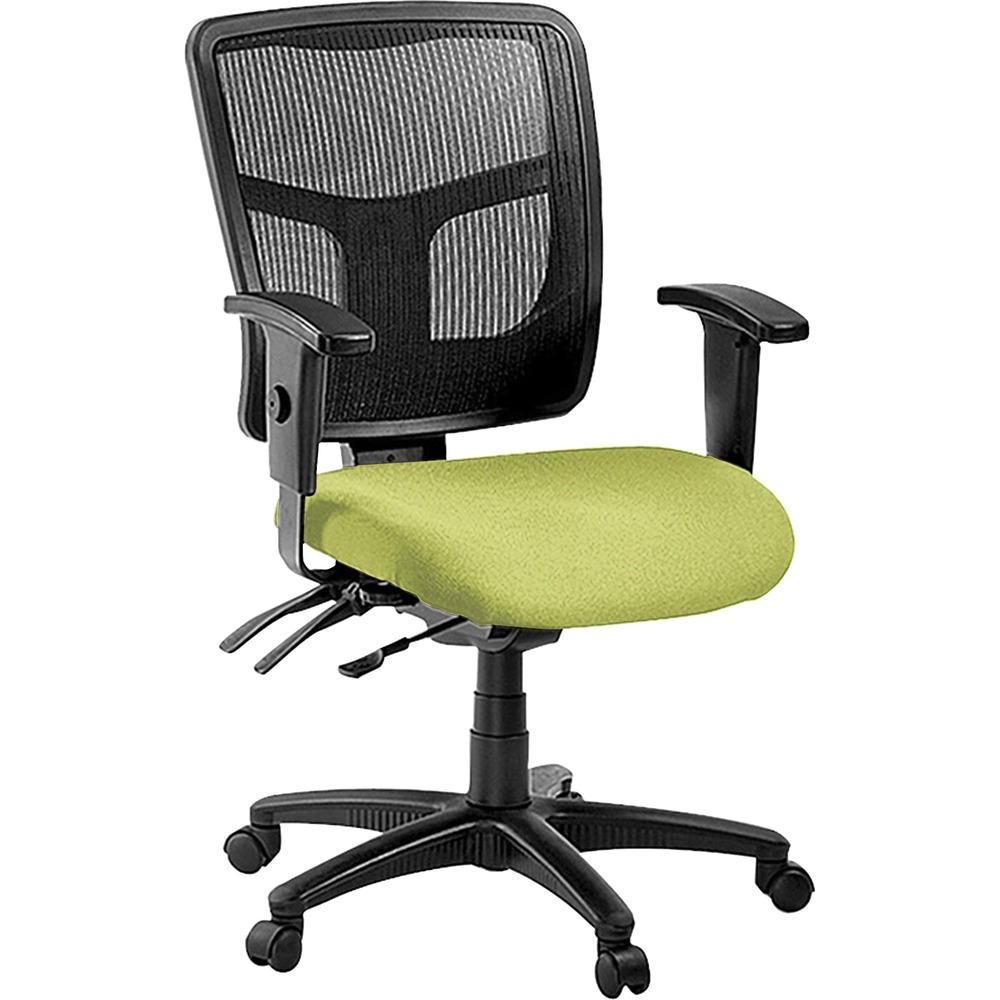 LLR86201009 - Managerial mid-back chair features a mesh back and easy-to-clean, vinyl-upholstered seat. Ergonomically designed mid-back matches the natural curvature of a person's back. Arms adjust in height and width. Mid-back chair also offers a five-star nylon base, pneumatic seat-height adjustment (17" to 21" high from the floor), 360-degree swivel, back-height adjustment, tilt and asynchronous three-lever control. Frame is available in black only. Chair meets the CA117 fire-retardant standard and offers an abrasion rating of 60,000 double rubs (ASTM-D-4175).