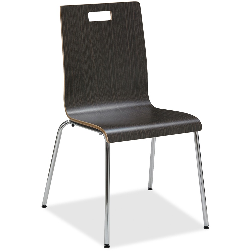 LLR99863 - These chic, stylish and visually appealing chairs deliver versatility and function that are ideal from cafeterias and breakrooms to auditoriums and seminars. Durable, 3/4" round tubing frame is made of 16-gauge steel. Attractive bent plywood shell features an Espresso laminate finish for maximum durability and easy maintenance. One-piece construction has a slight flex in the back and waterfall seat, allowing you to sit comfortably for hours. Lightweight design includes a handhold for easy storage and movement. The chairs stack five high. Each Bentwood Cafe Chair is weight-tested to hold 300 lb.