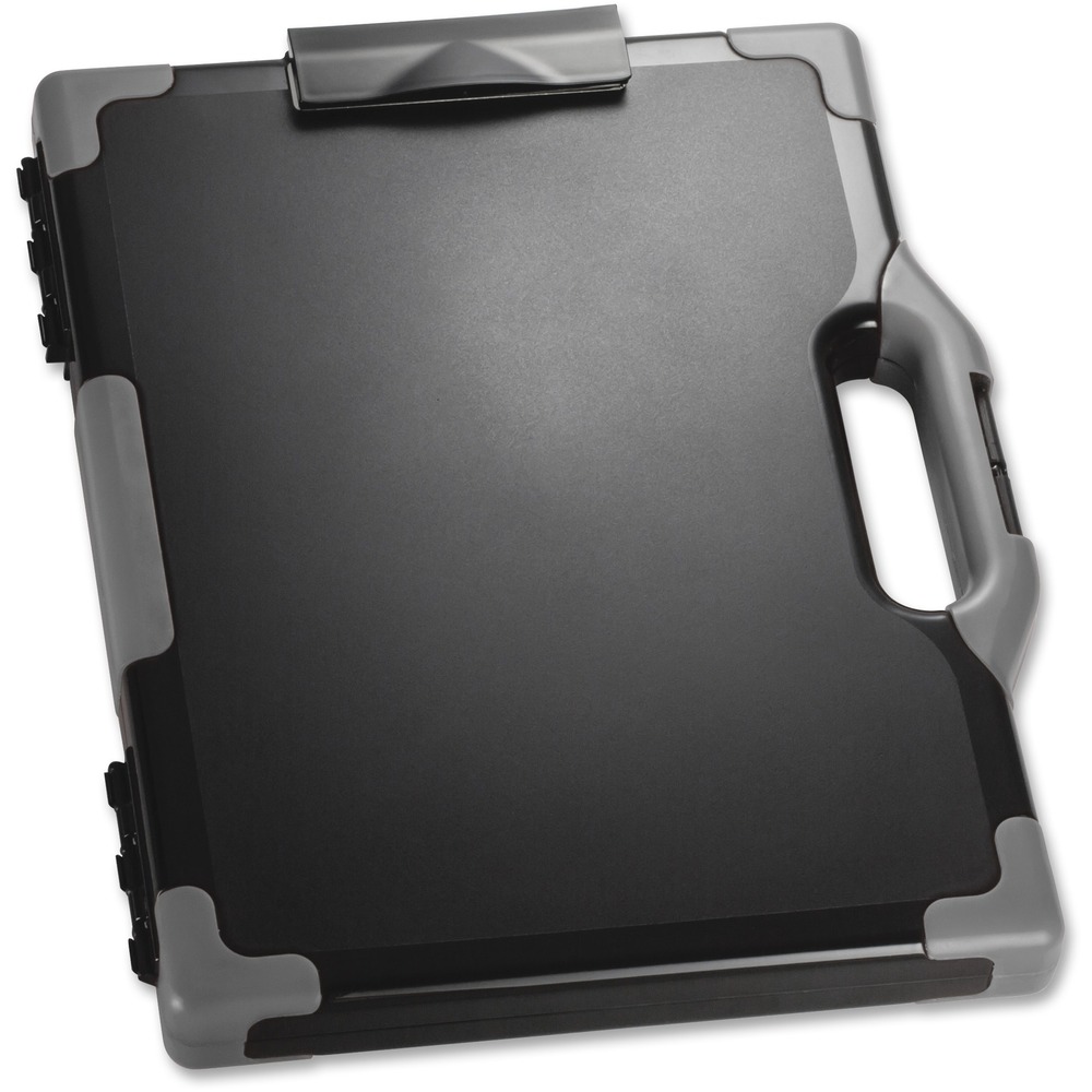 OIC83324 - Carry-All Clipboard Storage Box keeps your supplies stored and offers a sturdy surface for on-the-go writing. Inner compartment safely holds your tablet or laptop measuring up to 13" long for consolidated travel. Reinforced corners protect vulnerable points from accidental bumps and drops. Metal clip keeps your papers in view. Snap closure secures the cover to prevent you from losing important items. Clipboard box is designed to hold both letter-size and legal-size papers. Side handle allows effortless portability. More from the Manufacturer