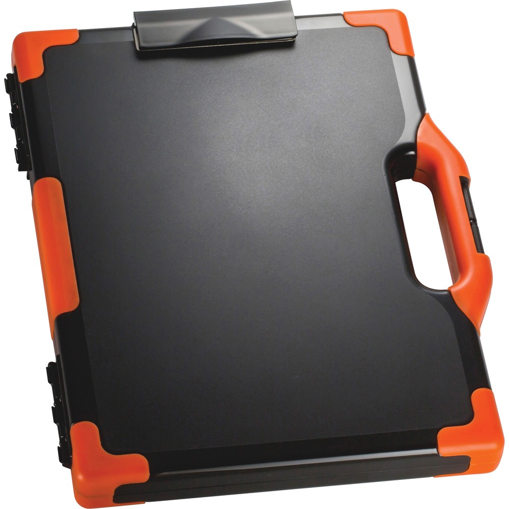 OIC83326 - Carry-All Clipboard Storage Box keeps your supplies stored and offers a sturdy surface for on-the-go writing. Inner compartment safely holds your tablet or laptop measuring up to 13" long for consolidated travel. Reinforced corners protect vulnerable points from accidental bumps and drops. Metal clip keeps your papers in view. Snap closure secures the cover to prevent you from losing important items. Clipboard box is designed to hold both letter-size and legal-size papers. Side handle allows effortless portability. More from the Manufacturer