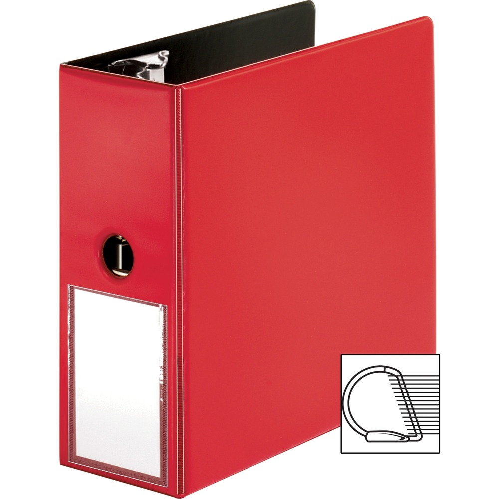 BSN33124 - Binder features slanted D-rings to hold more sheets and allow lay-flat visibility. Transparent label holder on the spine lets you quickly find the binder you need. Interior pockets conveniently keep your loose files and papers easily accessible. 5" back-mounted rings hold up to 1,050 sheets of paper. Binder is perfect for projects, training manuals, reports, presentations and more.