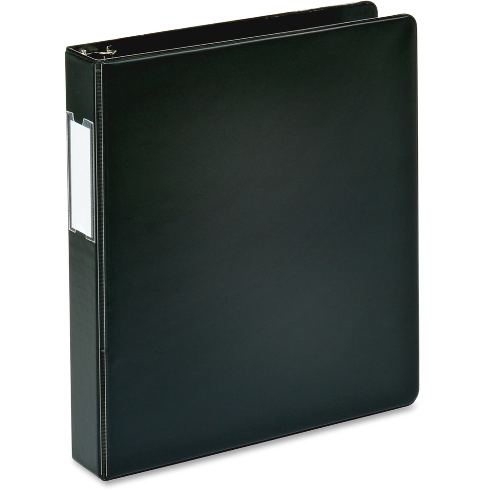 BSN33125 - Binder features slanted D-rings to hold more sheets and allow lay-flat visibility. Transparent label holder on the spine lets you quickly find the binder you need. Interior pockets conveniently keep your loose files and papers easily accessible. 1-1/2" back-mounted rings hold up to 375 sheets of paper. Binder is perfect for large projects, training manuals, reports, presentations and more.